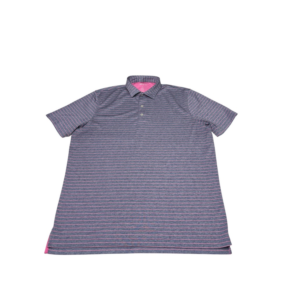 Johnnie-O Mens XL Blue Pink Striped Performance Polo Shirt UPF 50‎ Short Sleeve